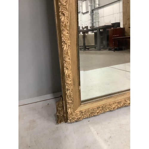 92 - A 19th century French giltwood and composition wall mirror, width 84cm, height 131cm. Condition - po... 