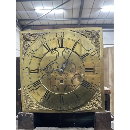 1001 - A mid 18th century oak 30 hour longcase clock, the square brass dial marked Lawrie, Carlisle, height... 