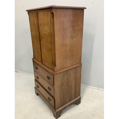 1012 - A Queen Anne Revival walnut cocktail cabinet, width 58cm, depth 43cm, height 126cm. Condition - fair... 