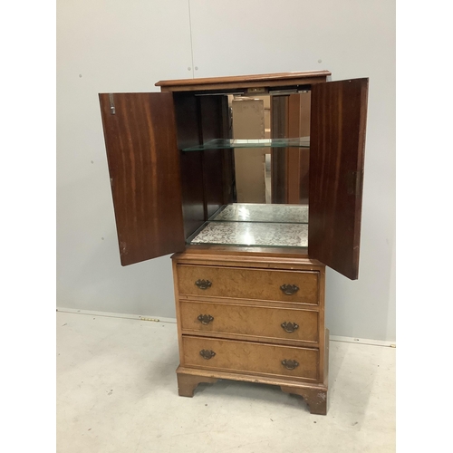 1012 - A Queen Anne Revival walnut cocktail cabinet, width 58cm, depth 43cm, height 126cm. Condition - fair... 