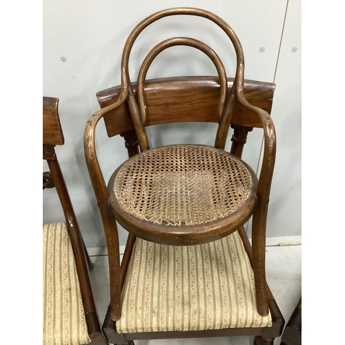 1024 - Five William IV mahogany dining chairs and an early 20th century beech bentwood cane seat child's ch... 