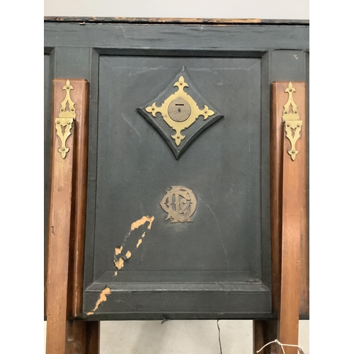 1026 - A Victorian brass mounted portfolio stand by Slade Bros. London, width 86cm. Condition - poor to fai... 