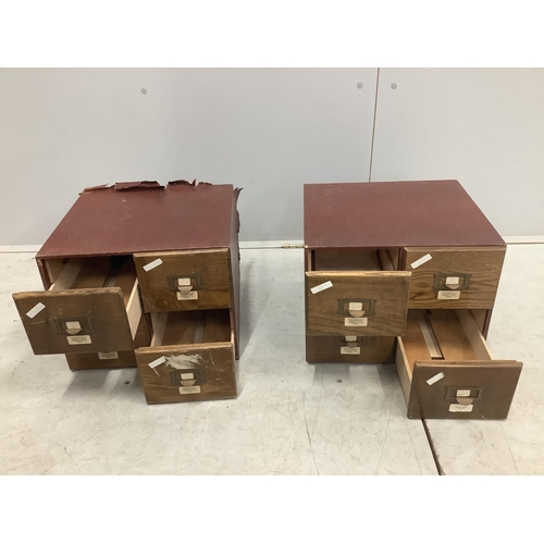 1029 - A pair of early 20th century small four drawer filing chests, width 36cm, depth 34cm, height 28cm. C... 