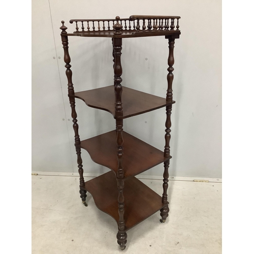 1037 - A Victorian four tier mahogany whatnot with a galleried top, width 47cm, depth 33cm, height 113cm. C... 