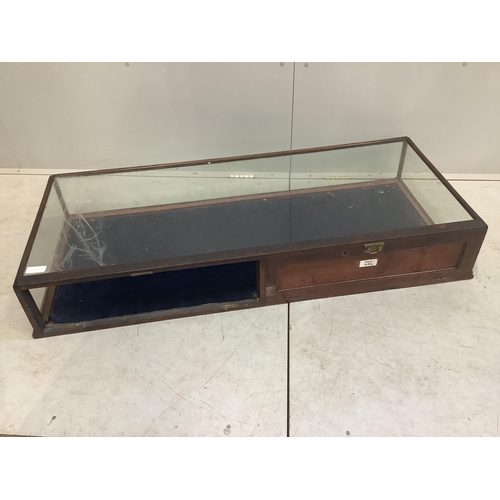 1041 - Two late 19th / early 20th century mahogany table top display cases, larger width 151cm, depth 61cm,... 