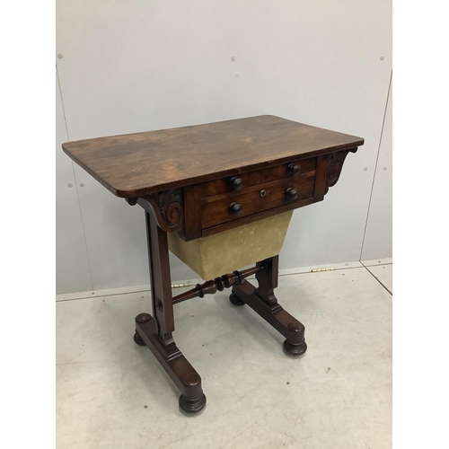 1051 - A William IV rosewood work table, width 71cm, depth 42cm, height 72cm. Condition - fair