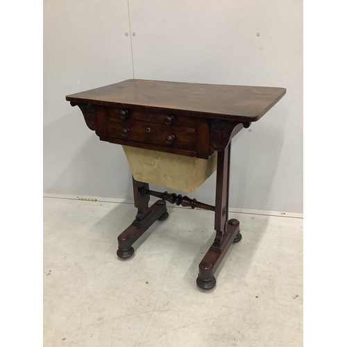 1051 - A William IV rosewood work table, width 71cm, depth 42cm, height 72cm. Condition - fair