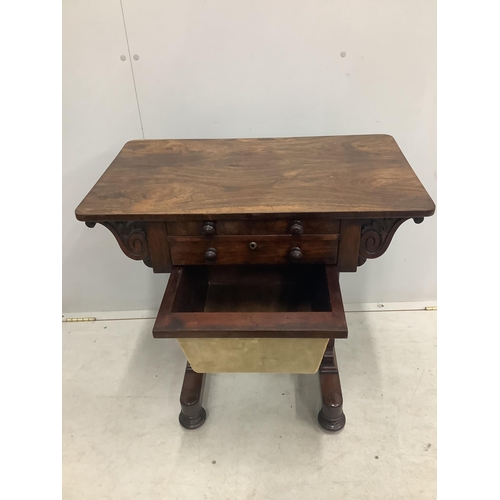 1051 - A William IV rosewood work table, width 71cm, depth 42cm, height 72cm. Condition - fair