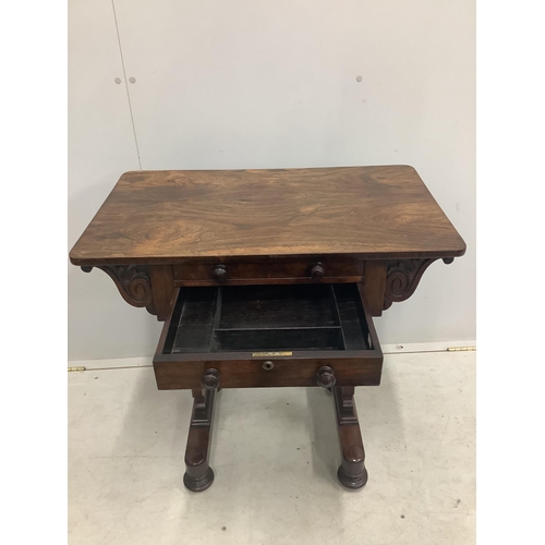 1051 - A William IV rosewood work table, width 71cm, depth 42cm, height 72cm. Condition - fair