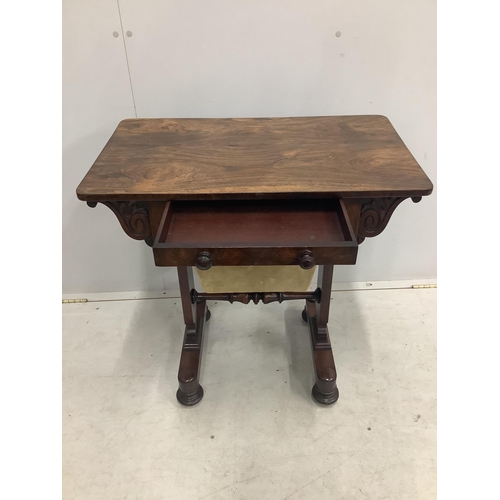 1051 - A William IV rosewood work table, width 71cm, depth 42cm, height 72cm. Condition - fair