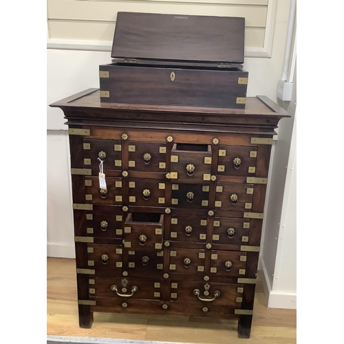 1093 - A late 19th century Anglo Indian, Pondicherry, hardwood apothecary chest, eighteen drawers with inne... 