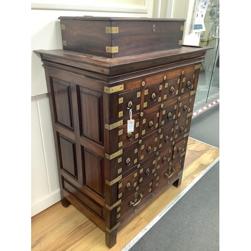 1093 - A late 19th century Anglo Indian, Pondicherry, hardwood apothecary chest, eighteen drawers with inne... 