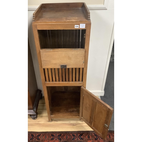 1101 - A 20th century Arts & Crafts style Anglo Indian teak laundry cabinet, width 45cm, depth 45cm, height... 