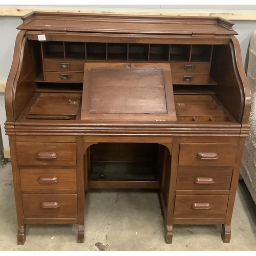 1124 - An early 19th century Anglo Indian roll top desk, width 125cm, depth 76cm, height 122cm. Condition -... 