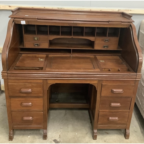 1124 - An early 19th century Anglo Indian roll top desk, width 125cm, depth 76cm, height 122cm. Condition -... 