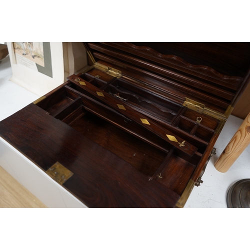 1621 - A 1920s Anglo Indian brass mounted rosewood chest with fitted interior and key, 48cm wide. Conditio... 