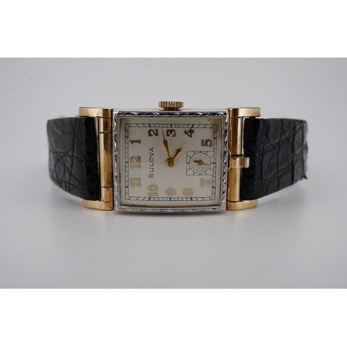 1902 - A gentleman's 10k gold filled Bulova manual wind wrist watch, with Arabic dial and subsidiary second... 