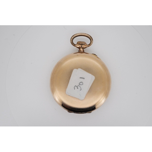 1905 - An engine turned gilt metal IWC open faced keyless dress pocket watch, with Arabic dial and subsidia... 