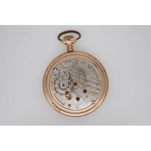 1906 - An American gold plated L.H. Doll, Calgery, N.W.J. open faced keyless pocket watch, with Arabic dial... 