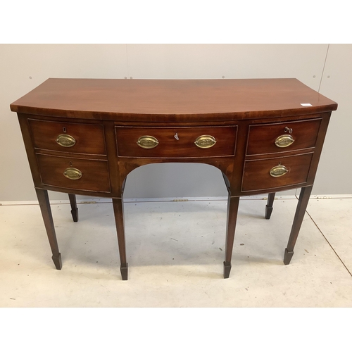 12 - A George III mahogany bow front sideboard, width 136cm, depth 62cm, height 93cm. Condition - fair... 