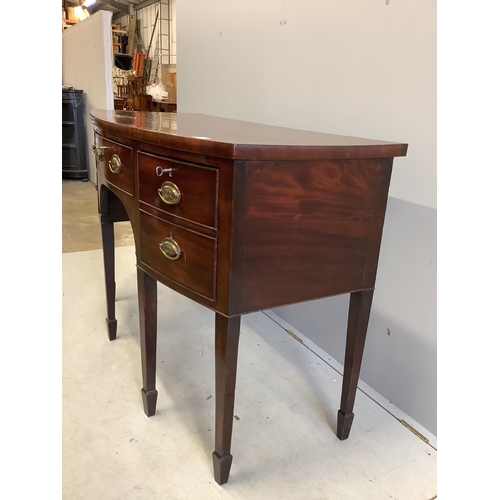 12 - A George III mahogany bow front sideboard, width 136cm, depth 62cm, height 93cm. Condition - fair... 