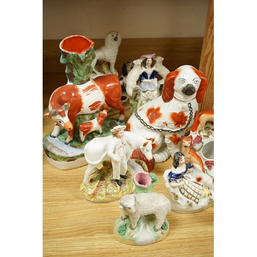 396 - Seventeen various animal related Staffordshire figures, tallest 27cm. Condition - varies