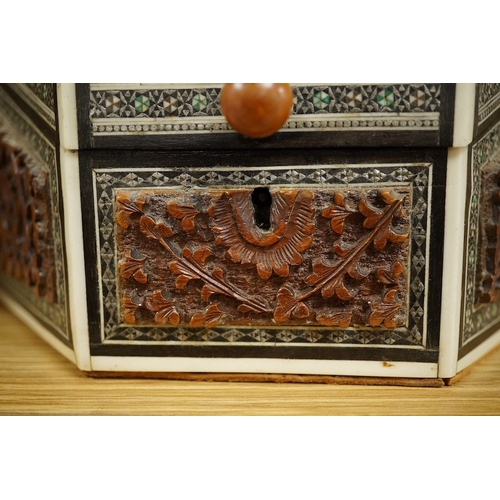 402 - An Anglo-Indian Vizagapatam sandalwood and bone stationery box of tapered form, 23cm wide. Condition... 