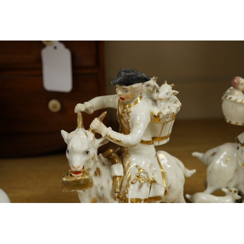 407 - A pair of Bloor Derby white and gilt porcelain figures, Tailor and his Wife, together with a pair of... 