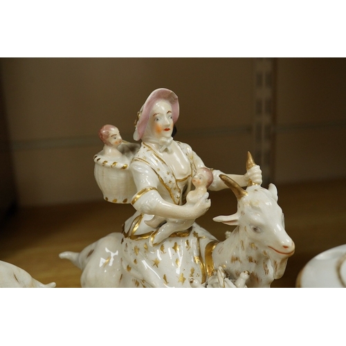 407 - A pair of Bloor Derby white and gilt porcelain figures, Tailor and his Wife, together with a pair of... 