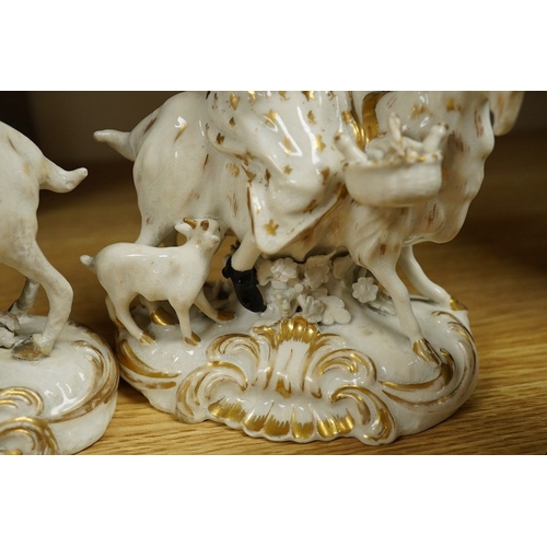 407 - A pair of Bloor Derby white and gilt porcelain figures, Tailor and his Wife, together with a pair of... 