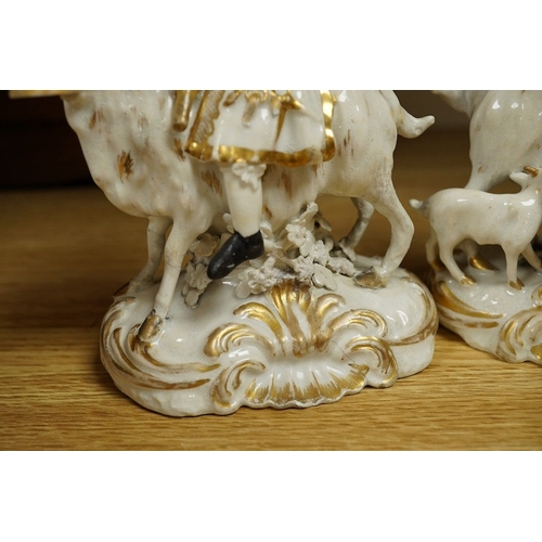 407 - A pair of Bloor Derby white and gilt porcelain figures, Tailor and his Wife, together with a pair of... 