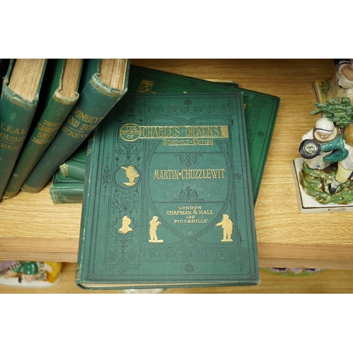 408 - ° ° Dickens, Charles - The Works, Household Edition, 16 vols (of 22), 4to, green pictorial cloth gil... 