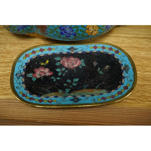 412 - A late 19th century Chinese floral decorated cloisonné enamel quatrefoil shaped bowl on four feet an... 