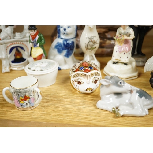 414 - A Royal Copenhagen figure, model number 4027 and other sundry items to include duck tureen and figur... 