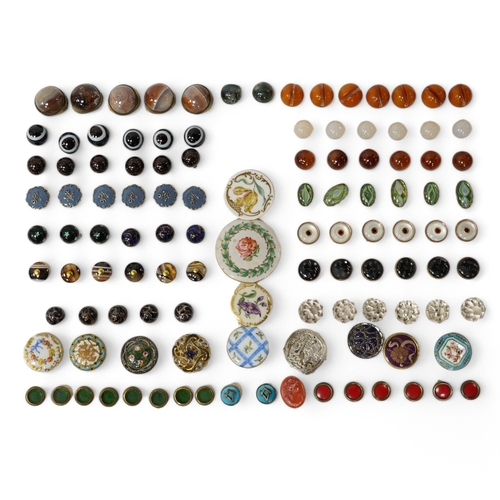 454 - A collection of early 20th century buttons, including agate, ceramic and enamel, largest 43mm. Condi... 