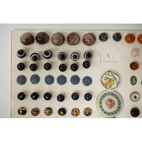 454 - A collection of early 20th century buttons, including agate, ceramic and enamel, largest 43mm. Condi... 