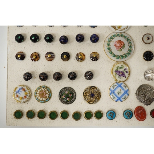 454 - A collection of early 20th century buttons, including agate, ceramic and enamel, largest 43mm. Condi... 