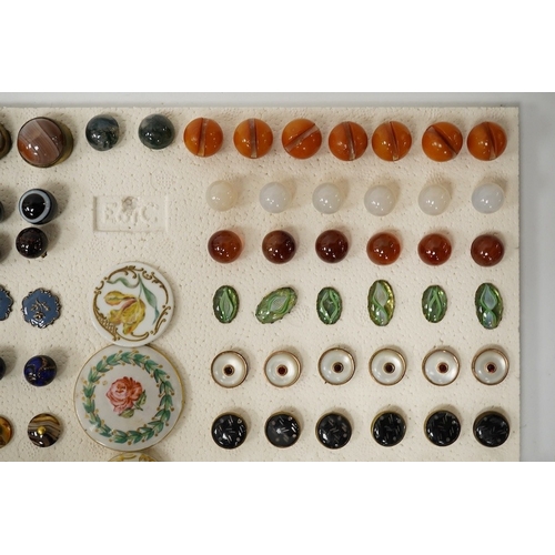 454 - A collection of early 20th century buttons, including agate, ceramic and enamel, largest 43mm. Condi... 