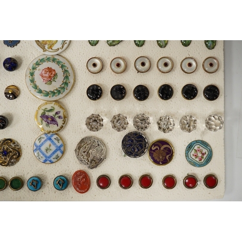 454 - A collection of early 20th century buttons, including agate, ceramic and enamel, largest 43mm. Condi... 