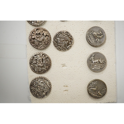 456 - A set of 4 Edwardian cast silver buttons, decorated with a lady and gallant, Levi & Salaman, Birming... 