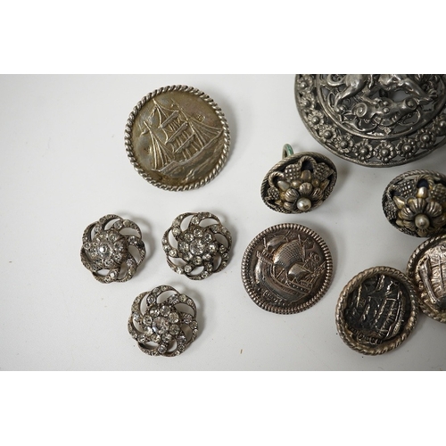 459 - A group of 17 assorted antique buttons, largest 52mm;Condition - variable, fair-good large soft meta... 