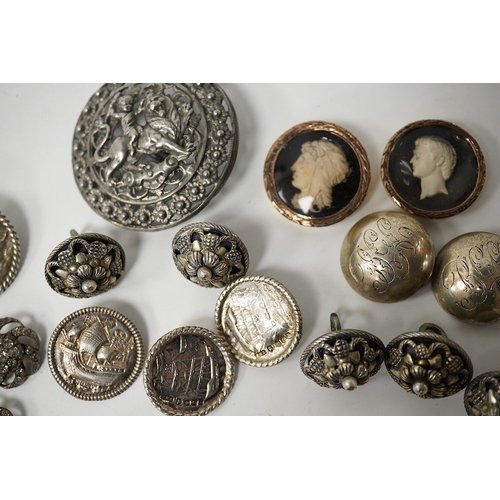 459 - A group of 17 assorted antique buttons, largest 52mm;Condition - variable, fair-good large soft meta... 