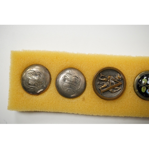 466 - Fourteen assorted late 19th/early 20th century buttons and studs, largest 26mm. Condition - two mono... 