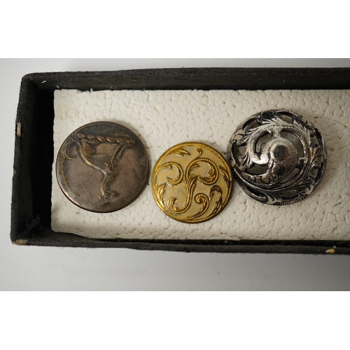 467 - Six assorted late 19th/early 20th century buttons;Condition - good gilt metal with enamel Edwardian ... 