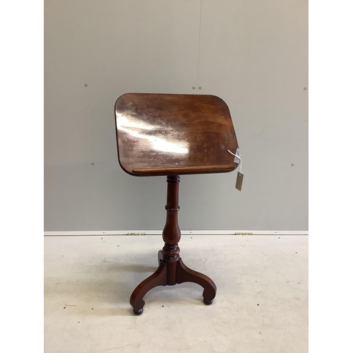 48 - A Victorian mahogany reading table with tilt top, on tripod base, width 45cm, depth 35cm, height 90c... 