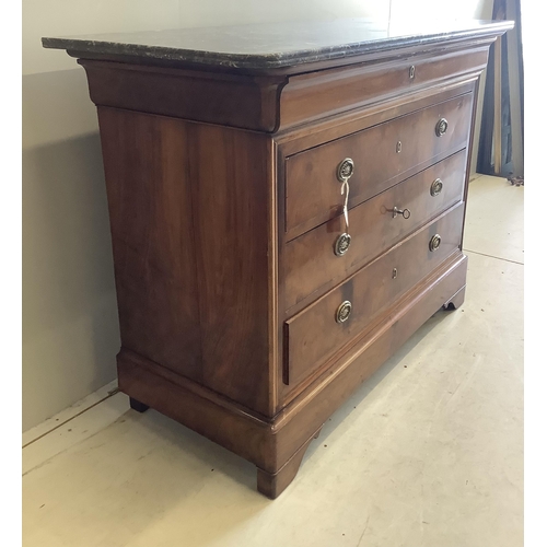 58 - A 19th century French walnut marble top commode, width 130cm, depth 60cm, height 99cm. Condition - g... 