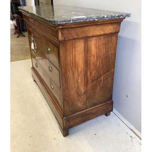 58 - A 19th century French walnut marble top commode, width 130cm, depth 60cm, height 99cm. Condition - g... 