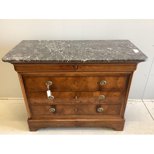 58 - A 19th century French walnut marble top commode, width 130cm, depth 60cm, height 99cm. Condition - g... 