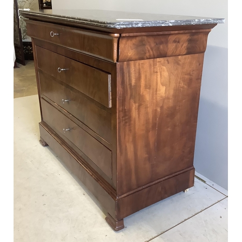 60 - A 19th century French mahogany marble top commode, width 120cm, depth 57cm, height 95cm. Condition -... 