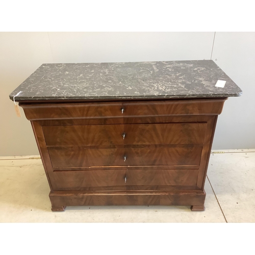 60 - A 19th century French mahogany marble top commode, width 120cm, depth 57cm, height 95cm. Condition -... 